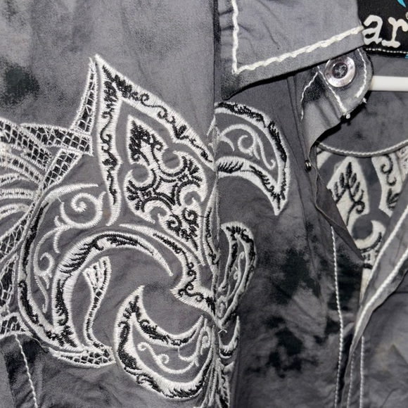 Roar Charcoal Burout biker Embroidered Long Sleeve Shirt - Picture 4 of 8